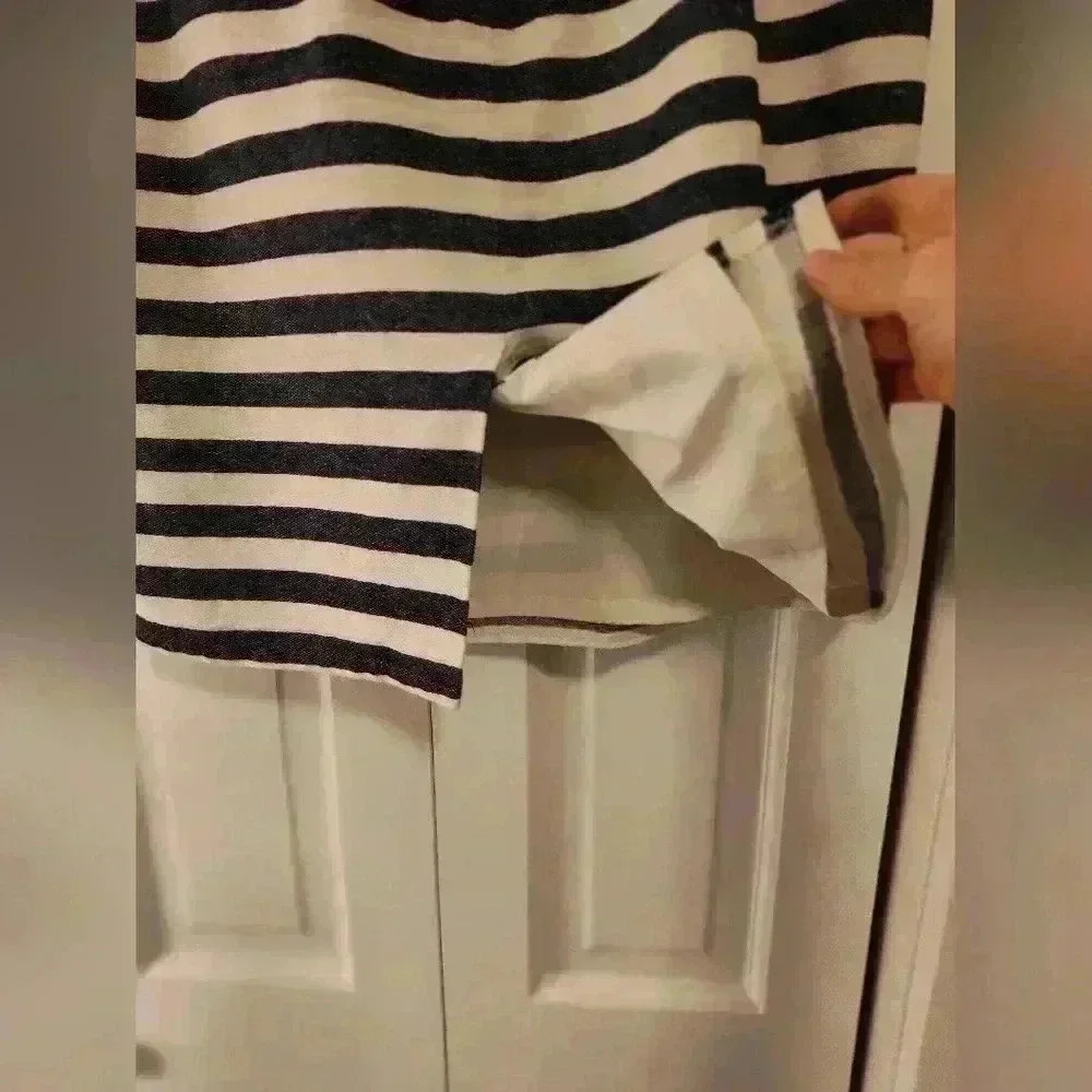 Ann Taylor pencil skirt | women's | linen | Navy and white striped | size 14 - Picture 4 of 6